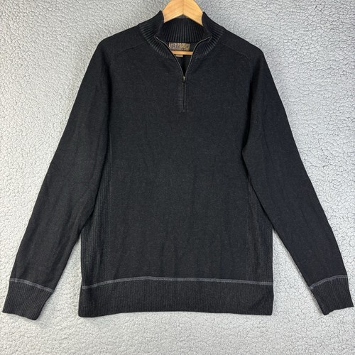Mens Large 1/4 Zip Sweater Pullover Long Sleeve Charcoal Gray Blue Pronto Uomo - 第 1/12 張圖片