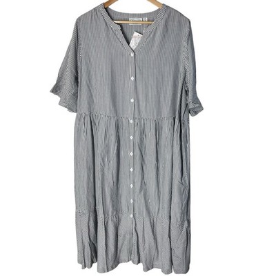 National since 1952 Leisure Garden Dress House Dress Gray Stripe Size 1X Pockets