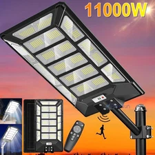 LARGE 11000W Commercial Solar Street Lights Dusk to Dawn Parking Lot Lights+Pole