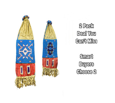 2 Pcs Native American Cheyenne Beaded Pipe bag Cree Sioux Style Tobacco pouch