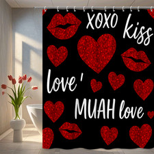 Red Love Hearts Shower Curtain - Valentine's Day Decor