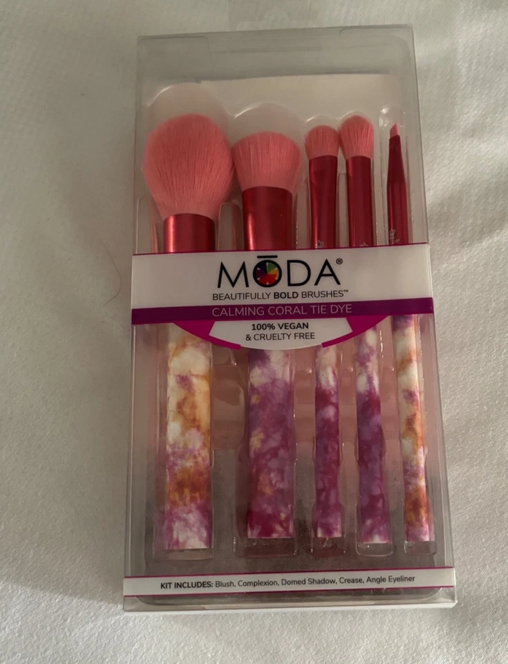 New! Limited Edition Moda 5Pc CALMING CORAL Tye Dye Series Makeup Brush Set  - Image 3 of 4