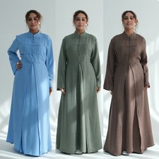Islamic Women Long Dress Cardigan Set Muslim Open Kaftan Abaya Ramadan Maxi Robe