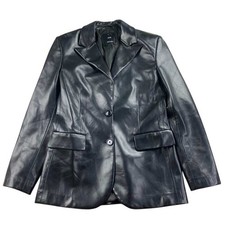 Mango MNG Blazer Jacket Women S Black Faux Leather Two Button Goth Motorcycle