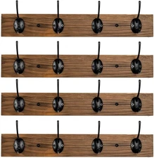 Coat Hooks Wall Mounted, Wooden Hat Rack with 4 for 4 Pack, Brown 