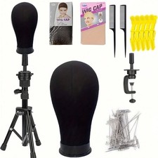 22 Inch Adjustable Wig Stand Canvas Mannequin Head Tripod Set