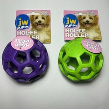 JW Pet Hol-ee Roller 2pack Green/ Purple Dog Toy For Puppies And Small Dogs New.