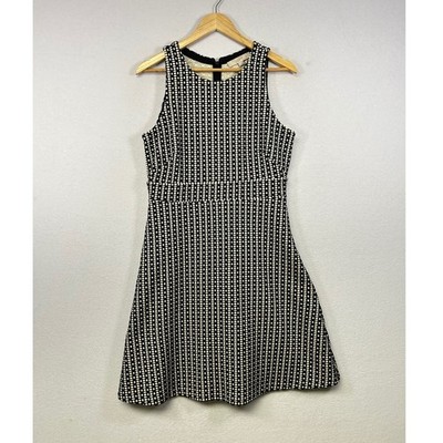 LOFT Black White Geometric Print Sleeveless Fit Flare Dress Size 8