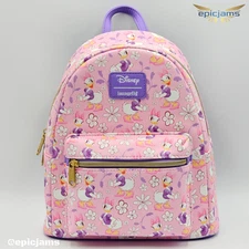 Loungefly Disney Daisy Duck Flower AOP Floral Pink Mini Backpack Bag New