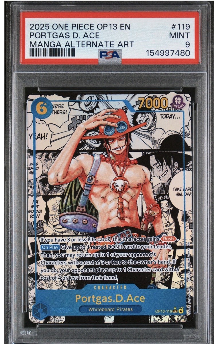 2025 One Piece OP13 EN #119 Portgas D. Ace Manga Alternate Art PSA
