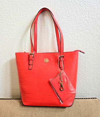NWT Tote Bag with Card Case: ANNE KLEIN Bag Tangerine Orange Zip Top: