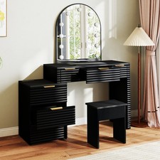 Vanity Desk with Mirror  Lights LED Makeup Vanity with Charging Station Black