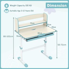 Blue Kids Desk Height Adjustable 81-104cm Study Table with Drawer