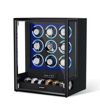 9+6 Automatic Watch Winders Fingerprint Watch Storage Display Case LED/RGB Balck