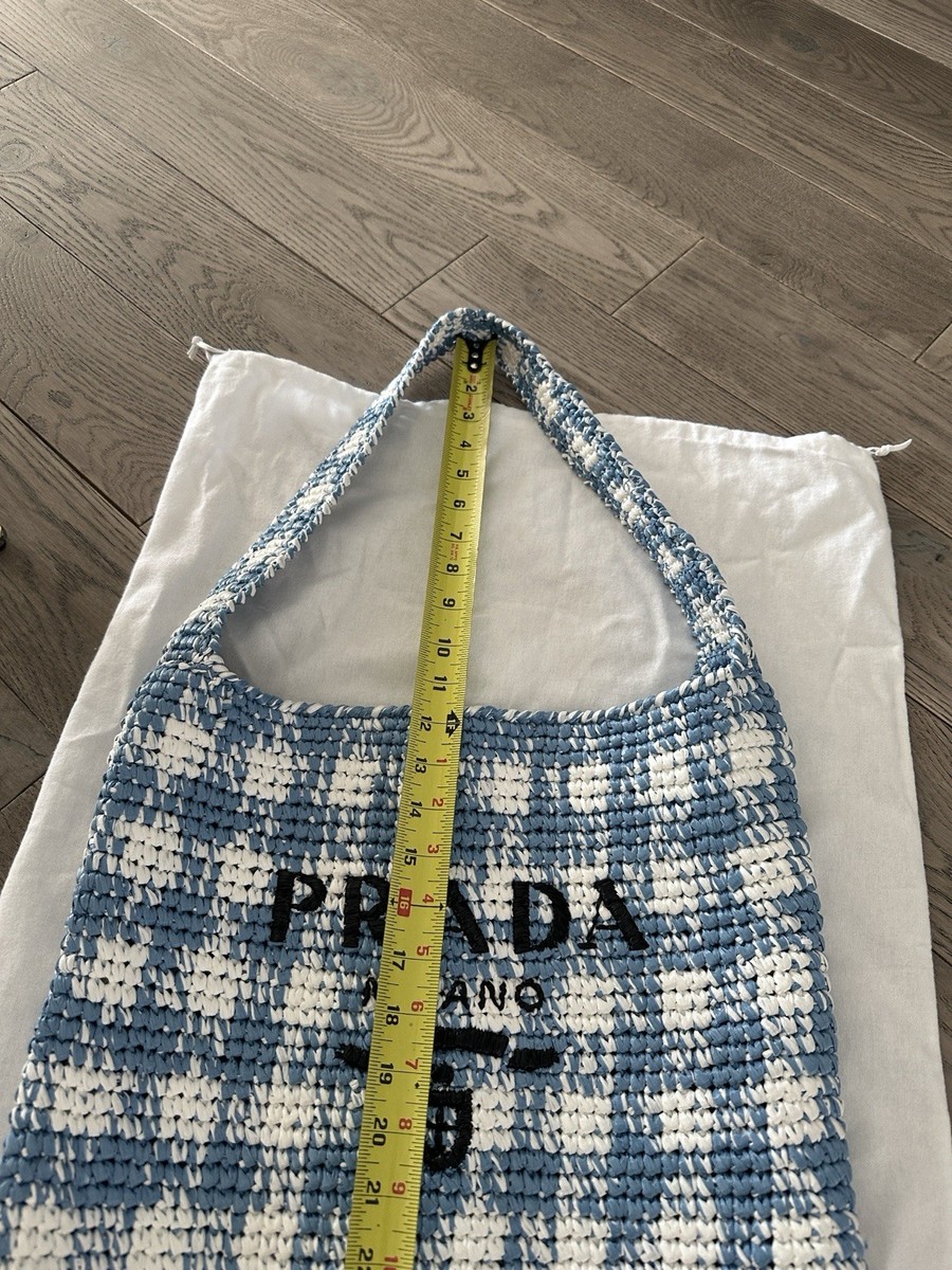 PRADA Women's Raffia Blue And White Checkered Tote | eBay