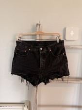 Levis Premium 501 Jeans Shorts Womens 29 Black Button Fly Denim Daisy Dukes EUC
