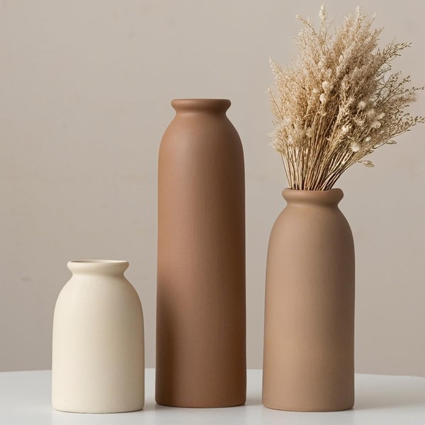 Keramik Vasen 3Er-Set Kleine Blumenvasen FüR Pampas Gras Deko Rustikal-image