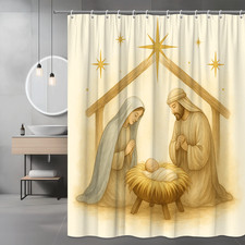 Christmas Shower Curtain - Nativity Scene - Holiday Decor