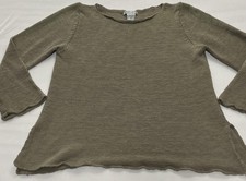 Sarah Pacini Sweater Green Knit Pullover Raw Rolled Hem Tunic Top Minimalist