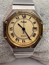 Vintage Ladies Pulsar Y642-0030 Two Tone Quartz Date Watch New Battery
