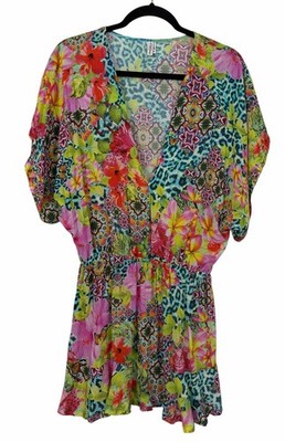 Luli Fama V-Neck Ruffle Hem Mini Dress Swim Coverup Resortwear Size Medium