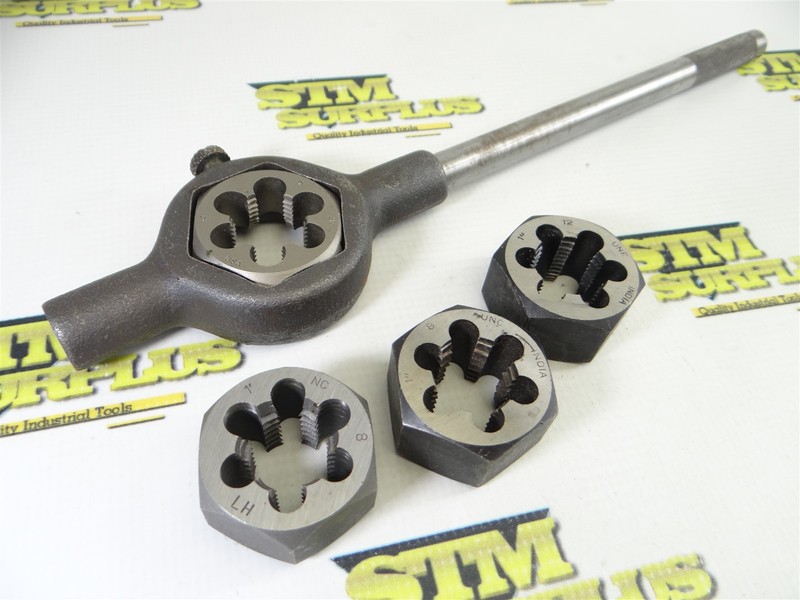 LOT OF 4 ASSORTED HEX DIES 1"-8NC & 1"-12NF +WRENCH USA JAPAN