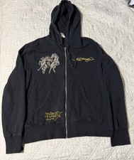 Ed Hardy Vintage Jacket Men s Sz Large Horses Full Zip Black Don