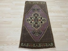 Vintage Handwoven Turkish Small Rug 1.5x3.1 ft Wool Anatolian Carpet