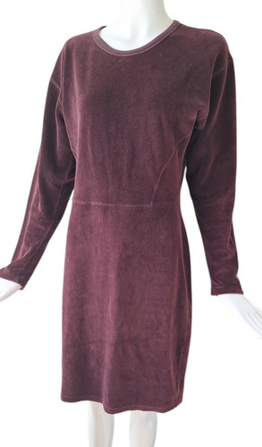 Sonia Rykiel, Vintage Sonia Rykiel Wine Color Velour Dress Sheath Size L Made in France