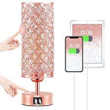 Crystal Table Lamp - 3-Way Dimmable Touch Control, Rose Gold Bedside Lamp wit...