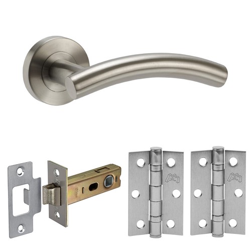 Curved Stainless Steel Interior Door Handle Pack Latch, hinge & Door