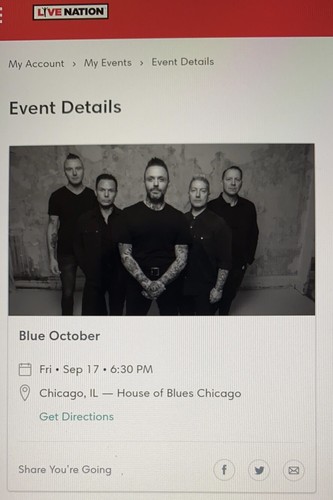 Blue October Concert GA 1 Tickets 1-6