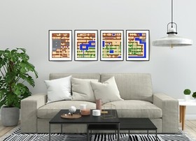 Zelda Map Poster Print 4 Piece Wall Art, Legend of Zelda Classic NES World Map
