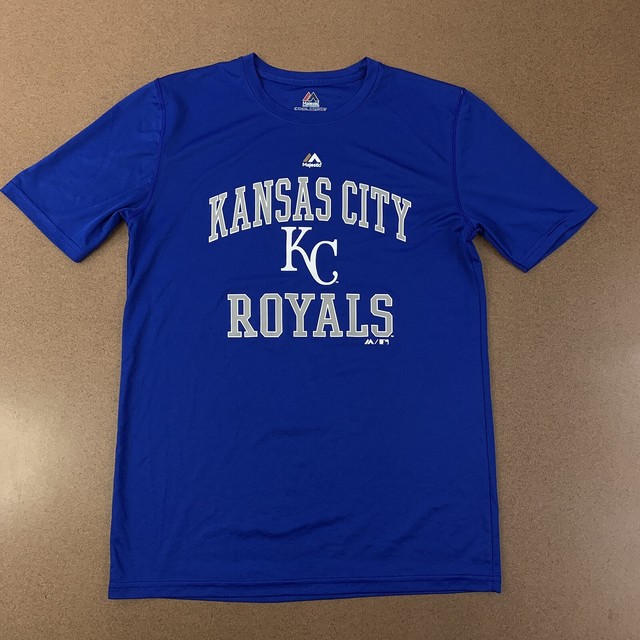 Majestic Kansas City Royals Youth XL (18) Blue Cool Base Athletic T