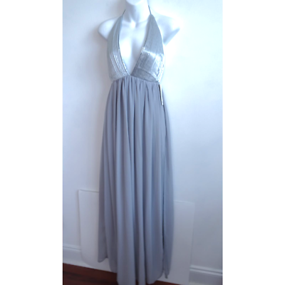 Tobi Women's Silver Pleated Low V Halter Empire Maxi dress Sz XS NWT 168 |  eBay