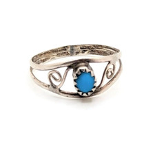 Vintage Sterling Silver Navajo Ring Ornate Size 7 Turquoise Ring Christmas Gift