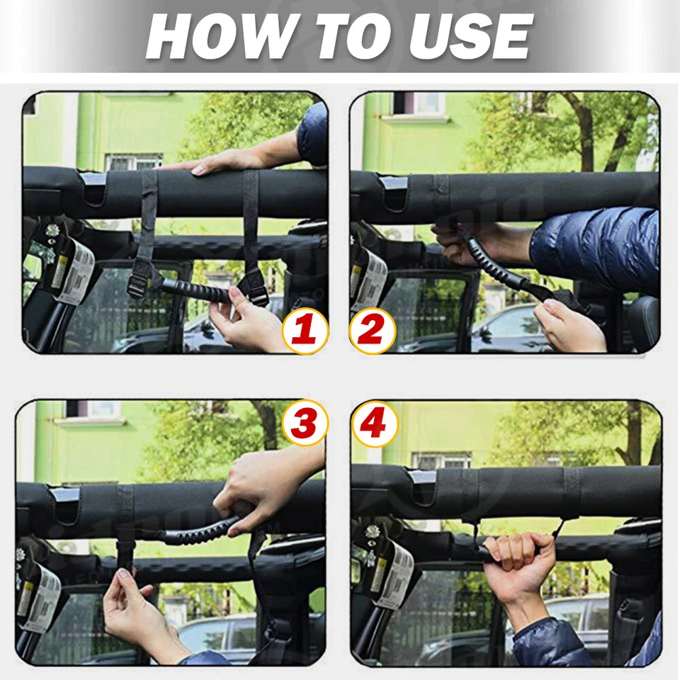 Manijas de agarre de barra antivuelco superior de 2 piezas para Jeep Wrangler CJ YJ TJ JK JK JL Foto 4 de 4