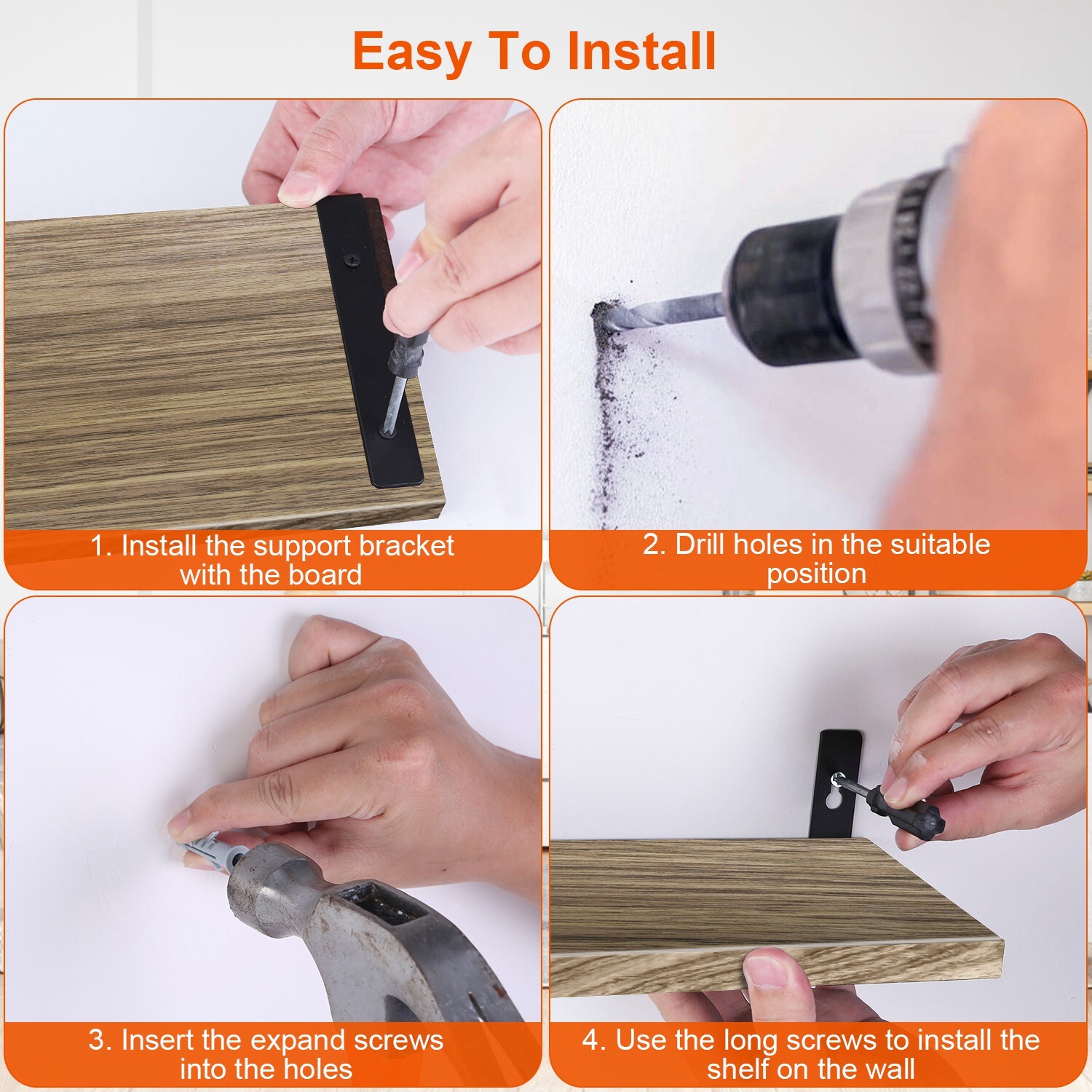 6PCS Set Floating Shelves Wall Mounted Wood Display Storage Shelves Home Office