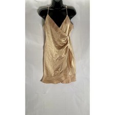 FOREVER 21 Women’s Gold Satin Button-Wrap V-Neck Adjustable Strap Mini Dress SZL