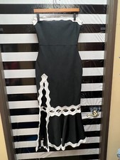 Women"FashionNOVA" blk/white stretchy strapless midi dress. Size L. Prev. Owned