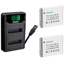 Kastar 2Pcs NB-6LH Battery + Charger for Canon Powershot D10 S95 SD1300 SX500 IS