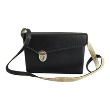 Vintage Camera Hard Carry Case Shoulder Bag Faux Black Leather w Red Felt Lining