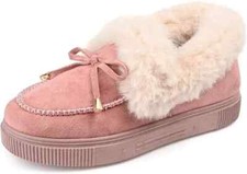Journee Collection Women's Midnight Faux Fur Trim Bow Tie Slippers Blush Size 7