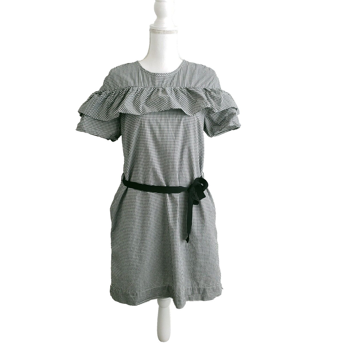 j crew black and white gingham dress J.Crew Gingham Dress | Ruffle Straps, Smocked Back main image 1