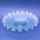 Ice Blue Azure Northwood Carnival Glass Nippon Pattern Ruffled Bowl Early 1900's
