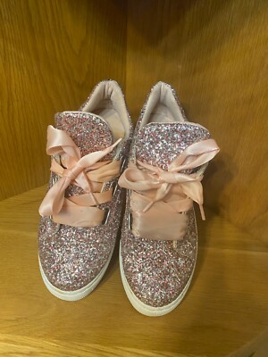 Forever Size 9 Pink Glitter Sneakers Pink Slik Bow Ties
