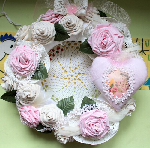 ❤️Handarbeit Wandkranz Türkranz Vintage Shabby Chic Rosen Romantik Spitze Tilda - Bild 6 von 12