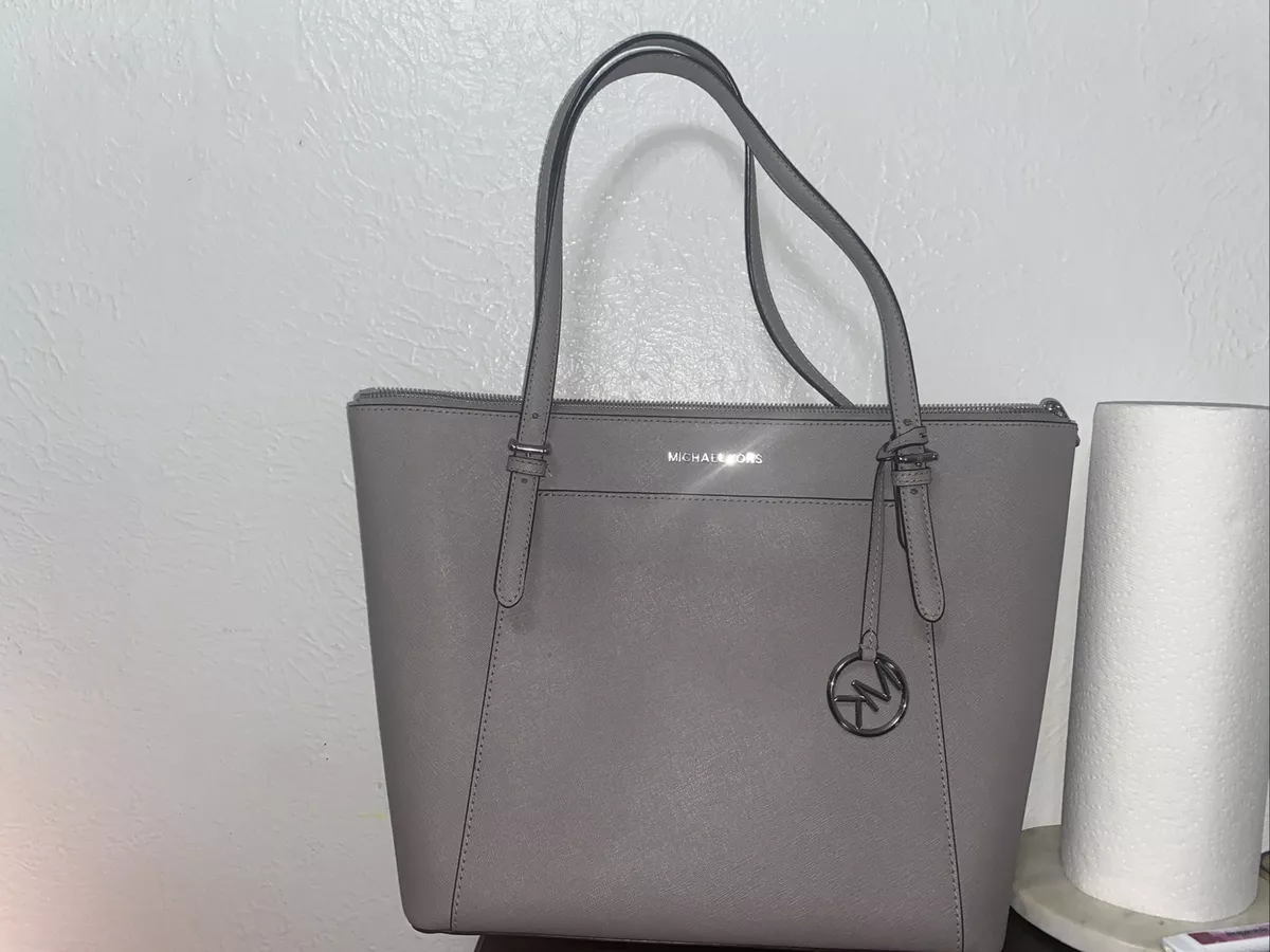 Michael Kors Ellis Large Leather Satchel Purse (Pearl Grey) | eBay