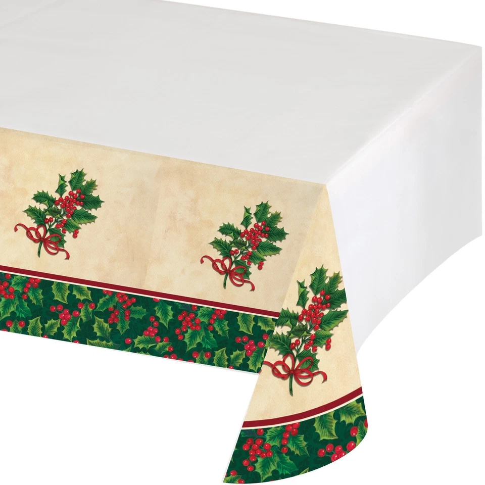 Boughs of Holly Plastic Tablecover 54 x 102 Christmas Border Print - Image 2 of 2