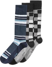  42 Alfani Mens 3-Pair Pack Gray Blue Striped Dress Casual Crew Socks Shoe 7-12
